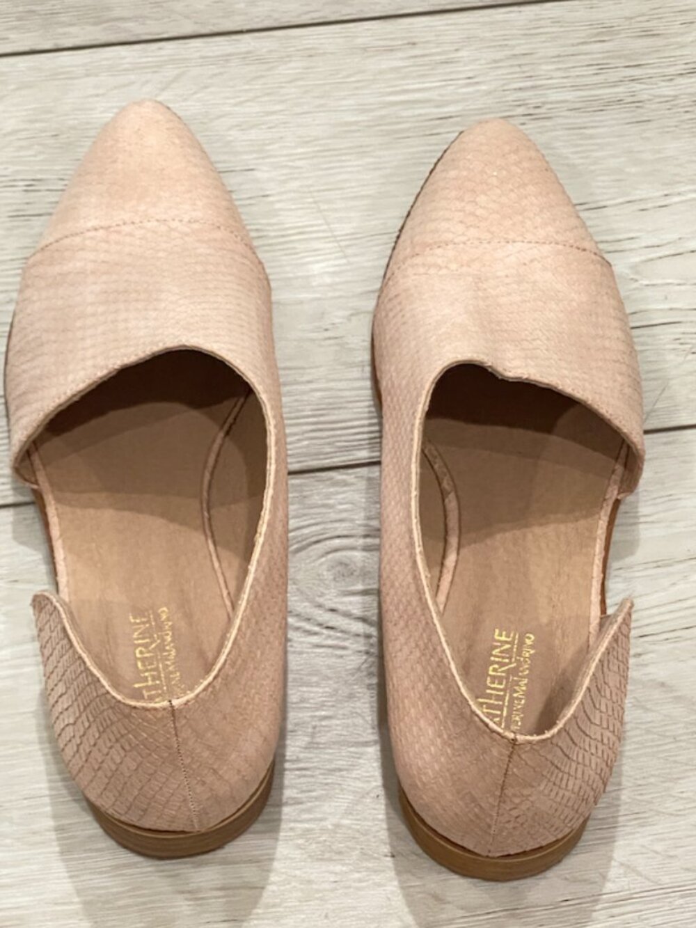 Catherine Malandrino D'Orsay Flats Pointed Toe Snakeskin Nude Pink Size 8 - Picture 3 of 8